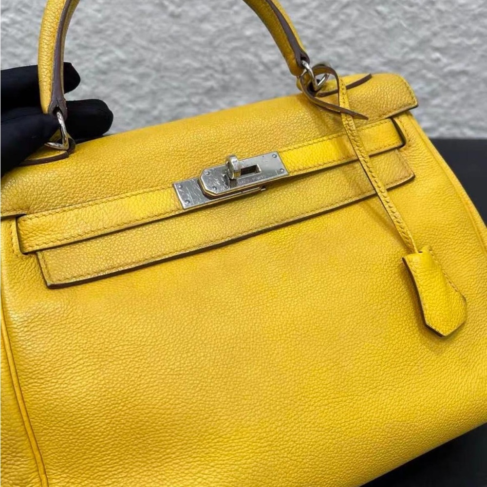 Hermes K28 Yellow with Silver Hardware